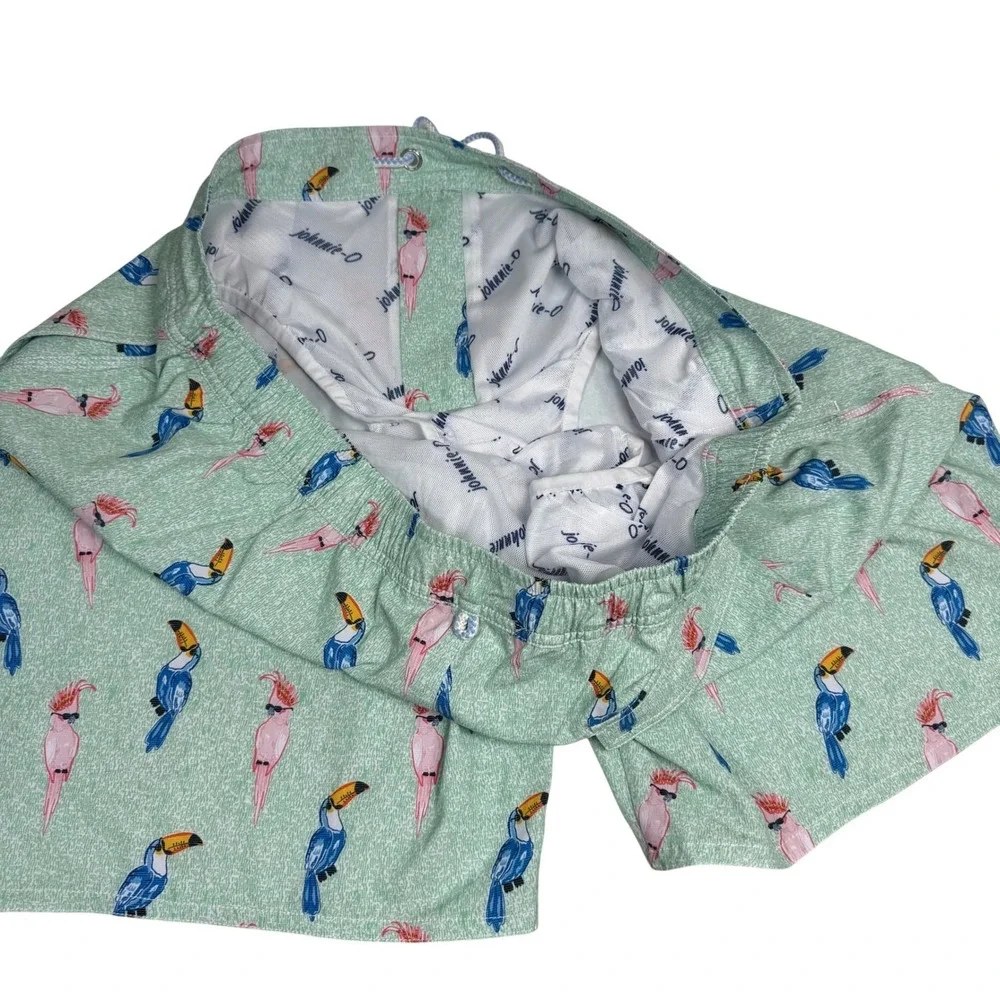 johnnie-O Men Bird of Paradise Swim Trunks Seafoam Green XXL JMSS3130 7in Inseam